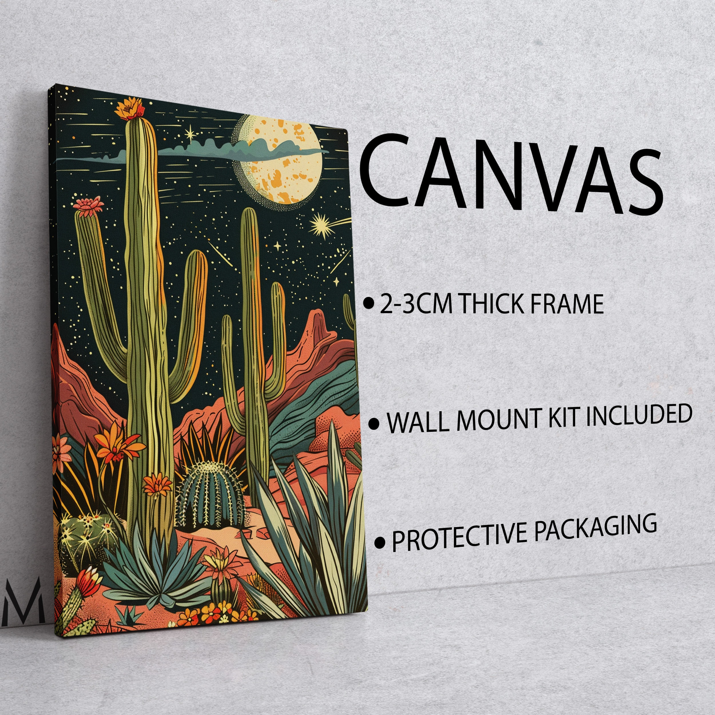 Vintage Mexican Cactus in a Desert Print Mexican Floral Wall Art Retro ...