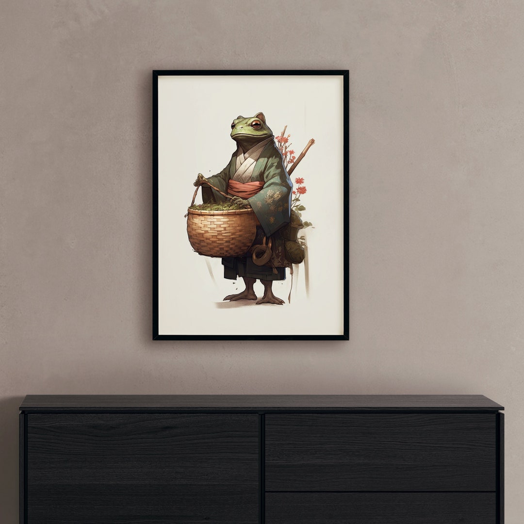 Zen Frog Art Japanese Frog Art Frog With Basket Frog in Kimono Print ...