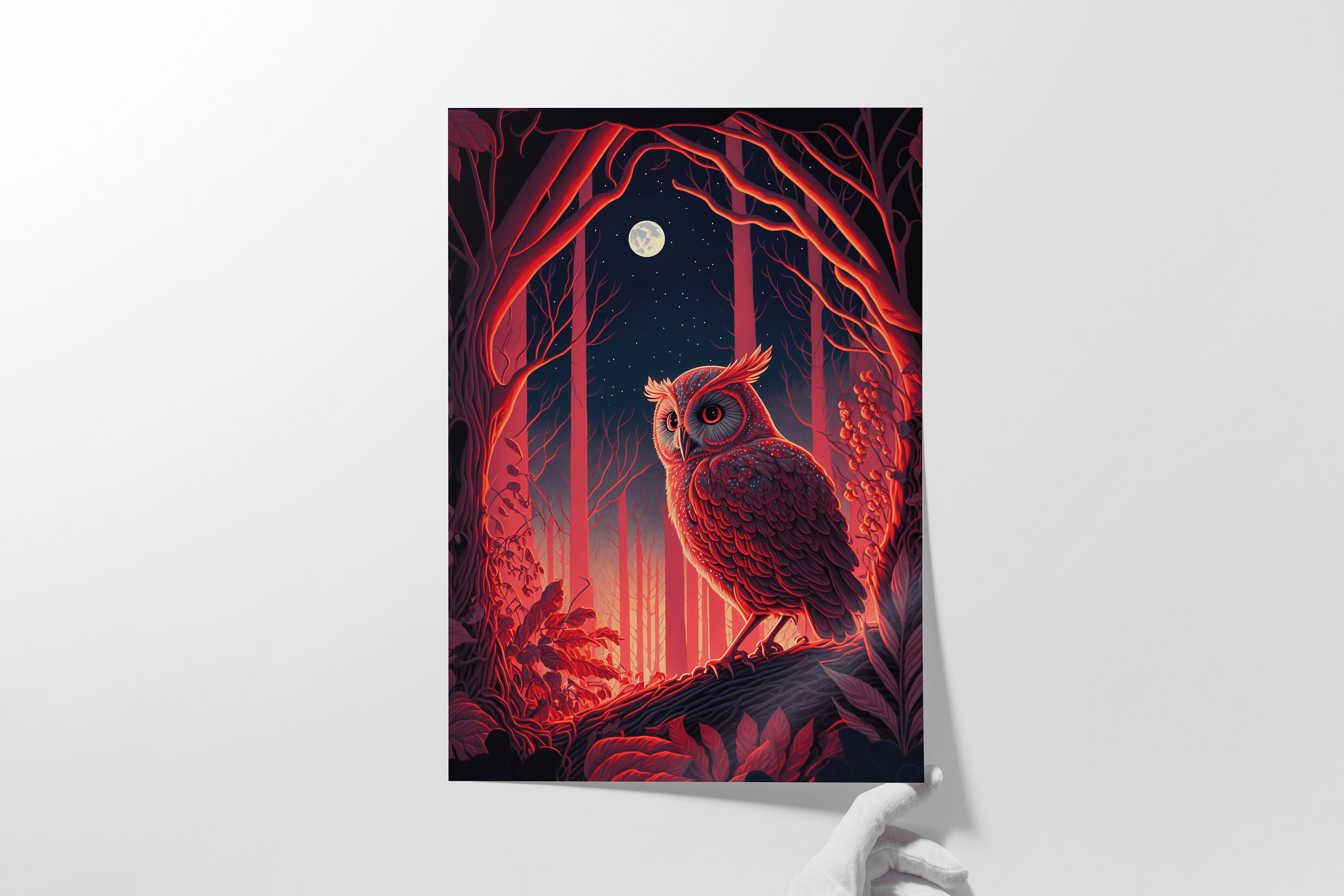 Owl at Night Forest Wall Art Decor Owl Art Print Owl Living - Etsy