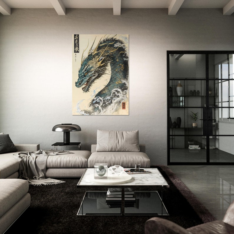Chinese Dragon Wall Art Minimalist Ukiyo Dragon for Home Decor Etsy