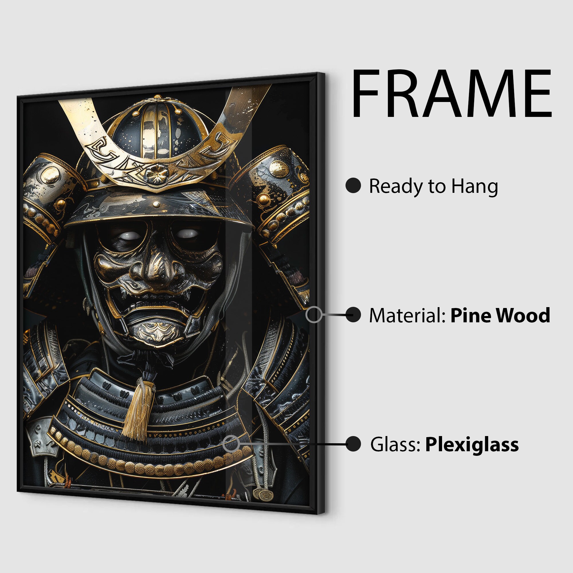 Black and Golden Samurai Wall Art Japanese Warrior Print Elegant ...