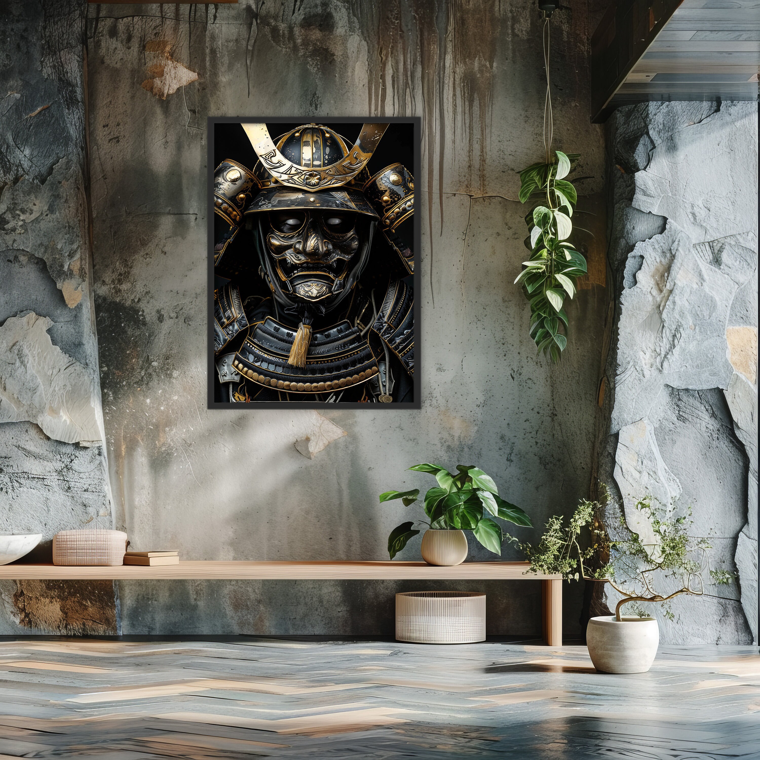Black and Golden Samurai Wall Art Japanese Warrior Print Elegant ...