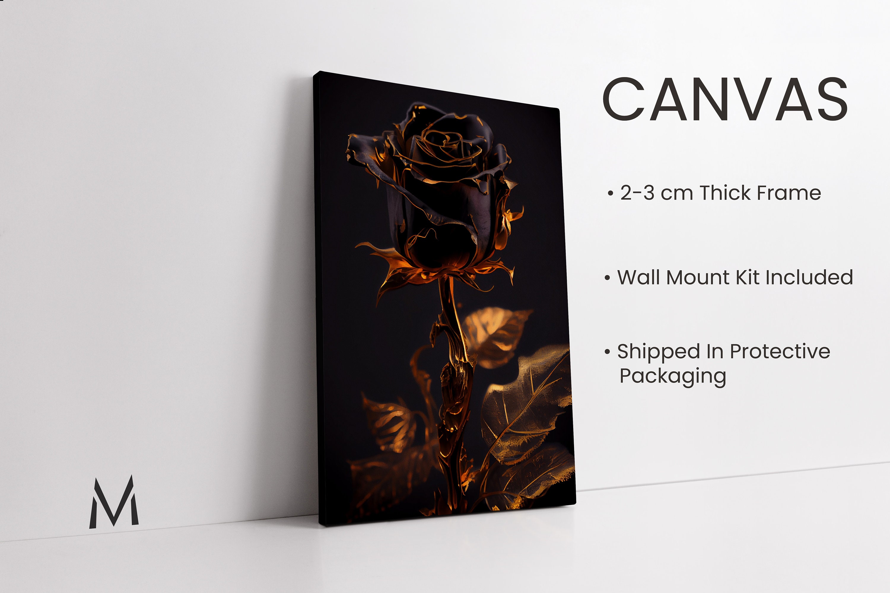 Black and Gold Wall Art Luxury Painting Rose Gold Canvas Etsy