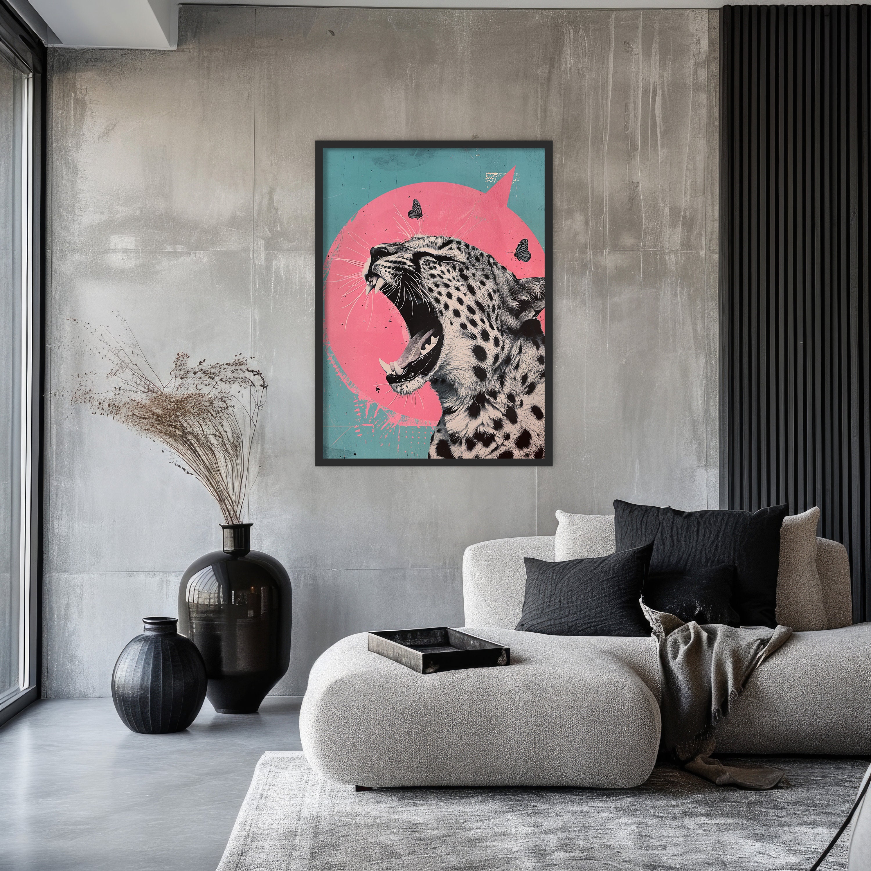 Cheetah painting with pink moon Wildlife painting butterfly wall art Abstract cheetah decor Abstract decor majestic cheetah