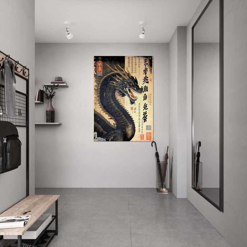 Chinese Dragon Wall Art Minimalist Ukiyo Dragon for Home Decor Etsy