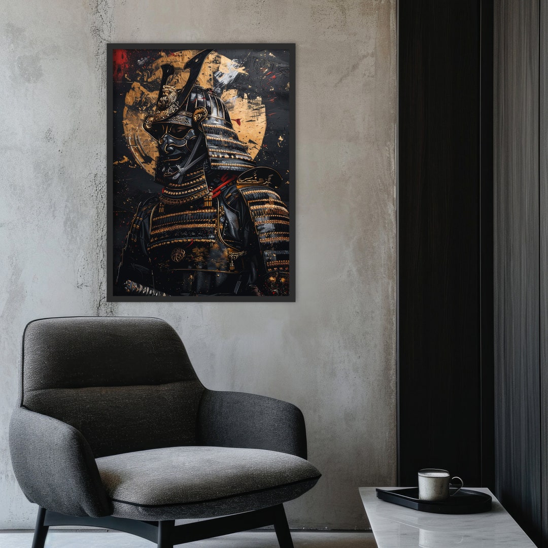 Black and Golden Samurai Wall Art Japanese Warrior Print Elegant ...