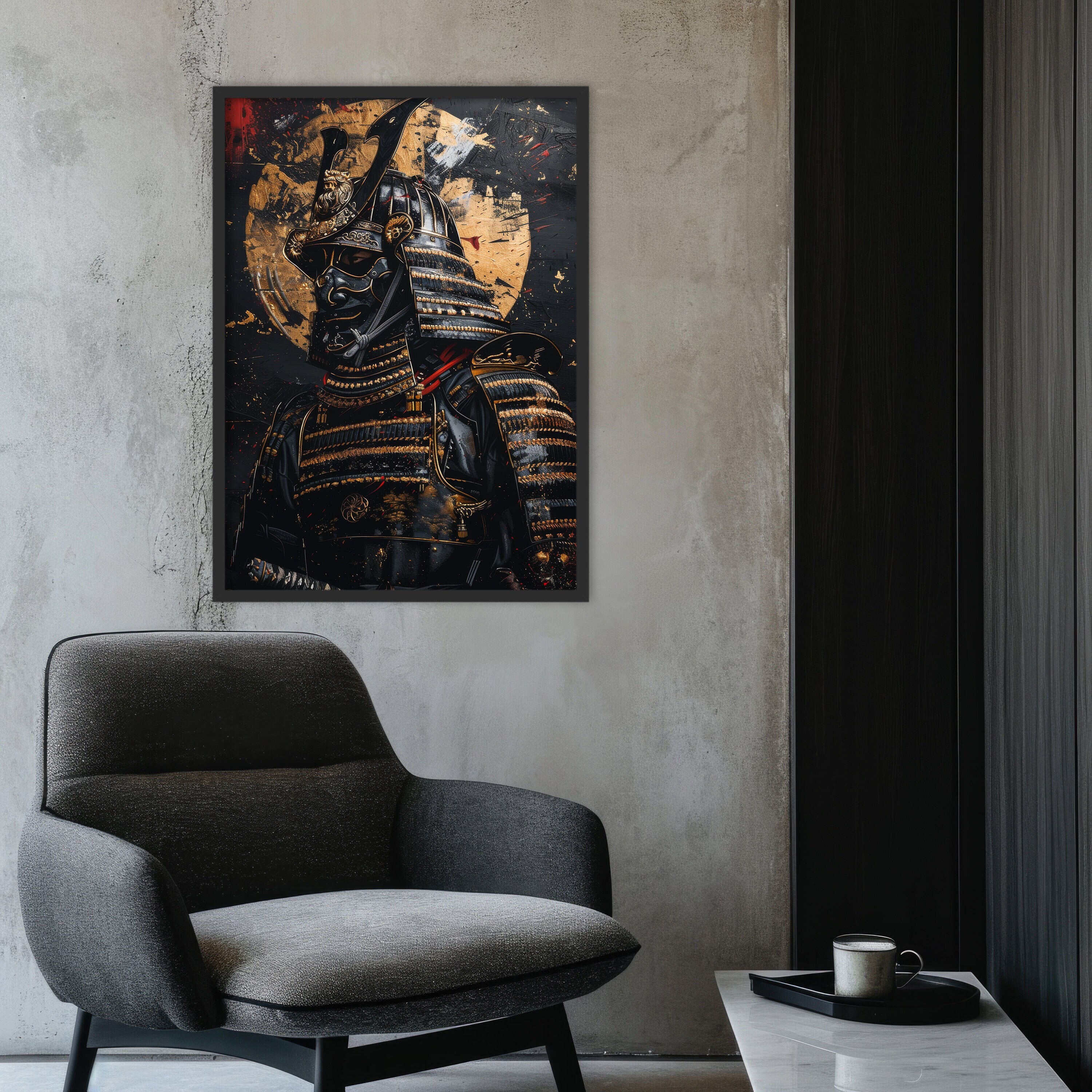 Black and Golden Samurai Wall Art Japanese Warrior Print Elegant ...