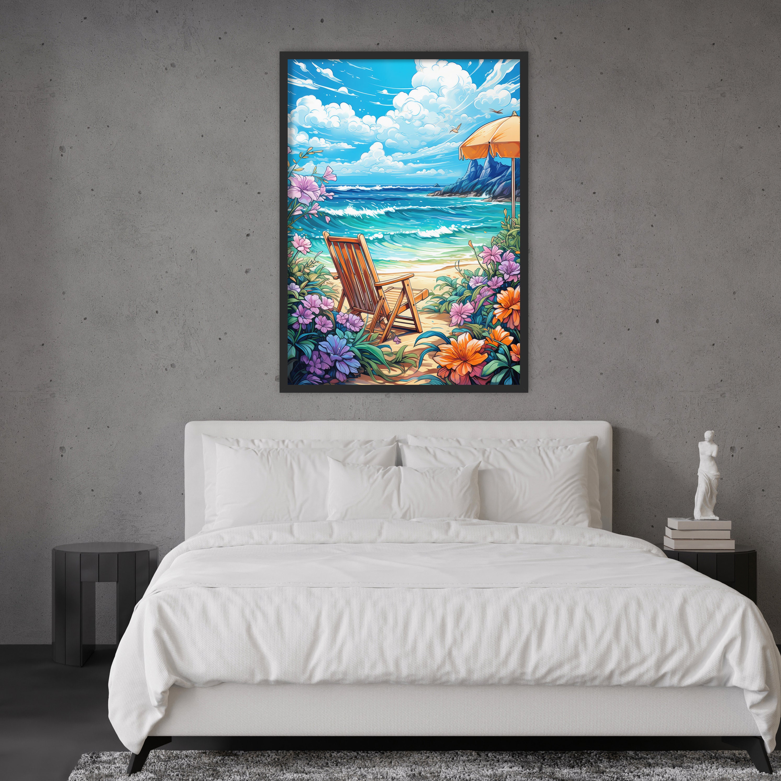 Tropical Beach Painting Beach Chair Artwork Seaside Scenery Etsy