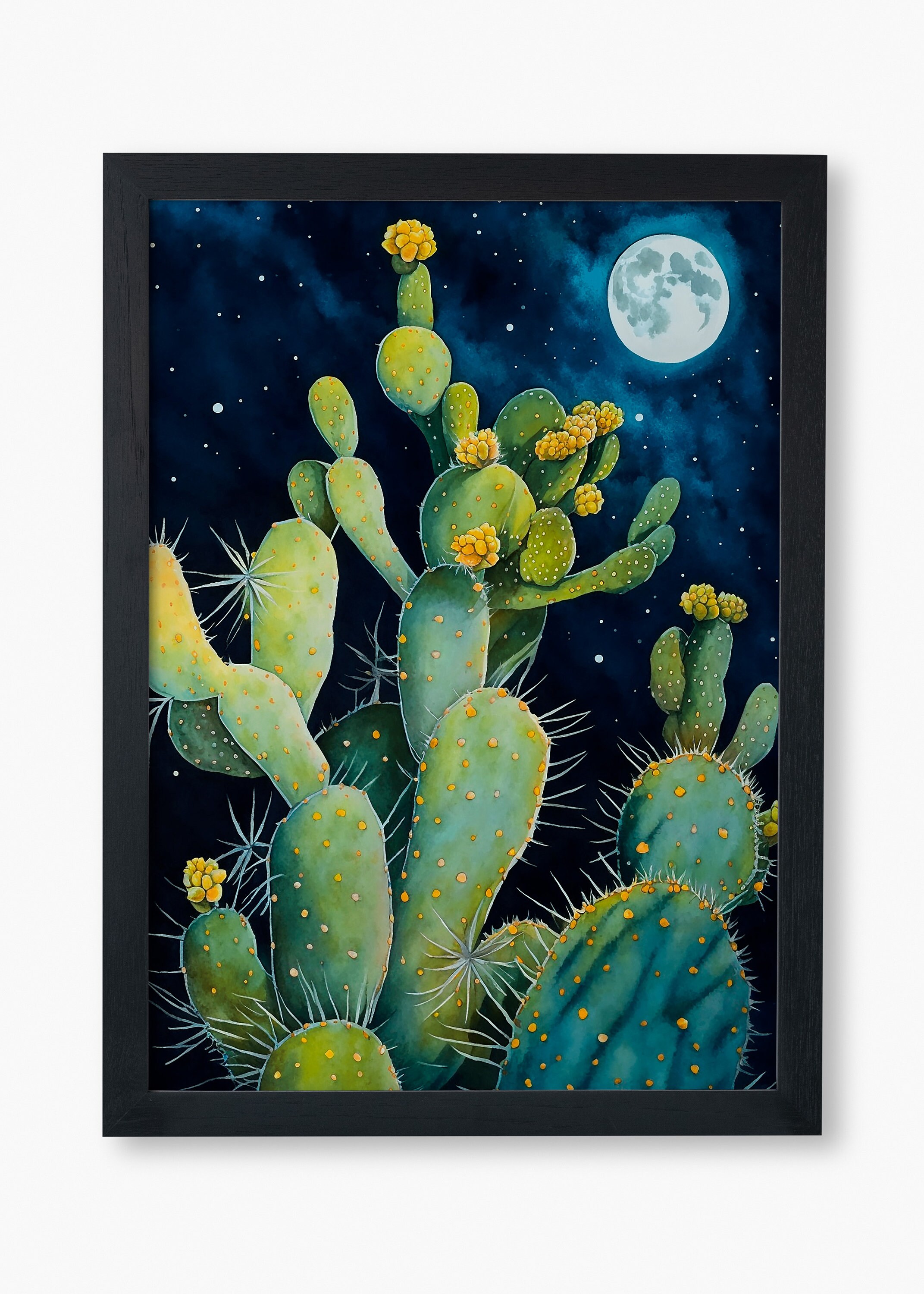 Cactus Plant Painting Cactus at Night Wall Art for Home Etsy UK