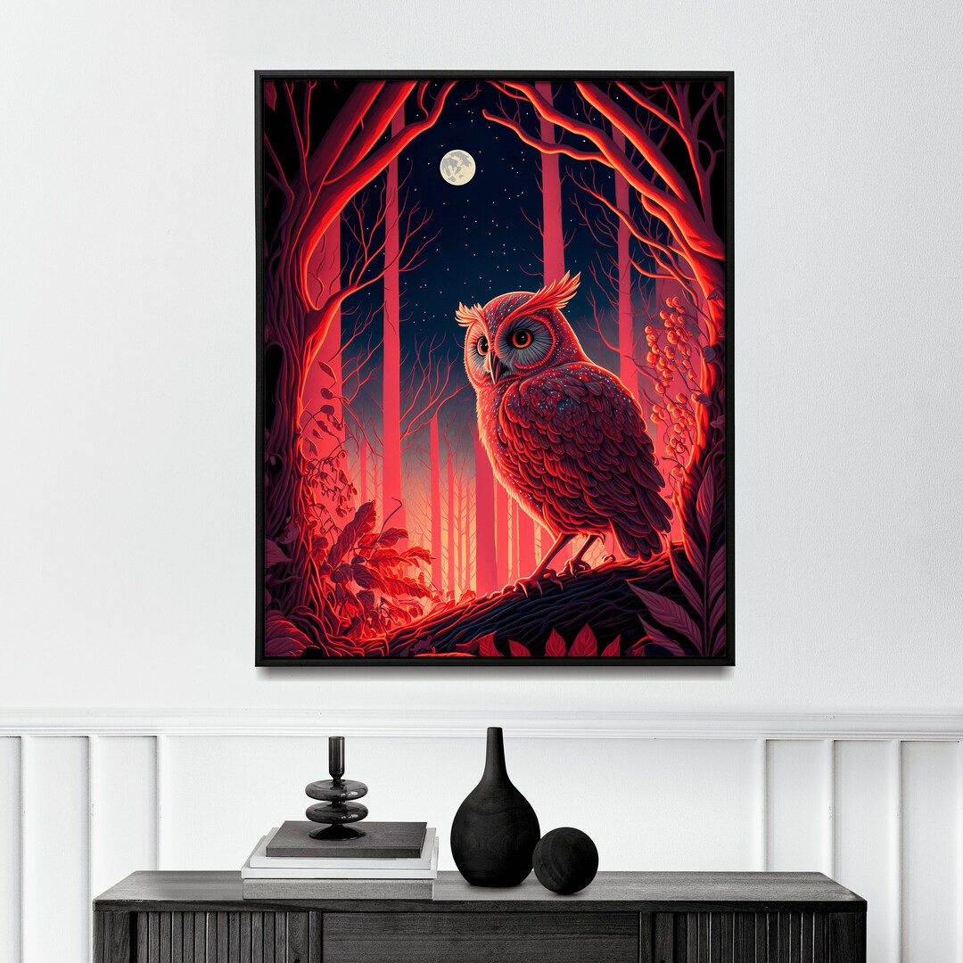 Owl at Night Forest Wall Art Decor Owl Art Print Owl Living - Etsy