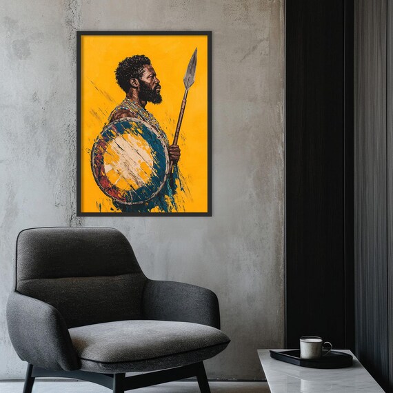 Zulu Warrior Wall Art Tribal African Print Spear and Shield Decor