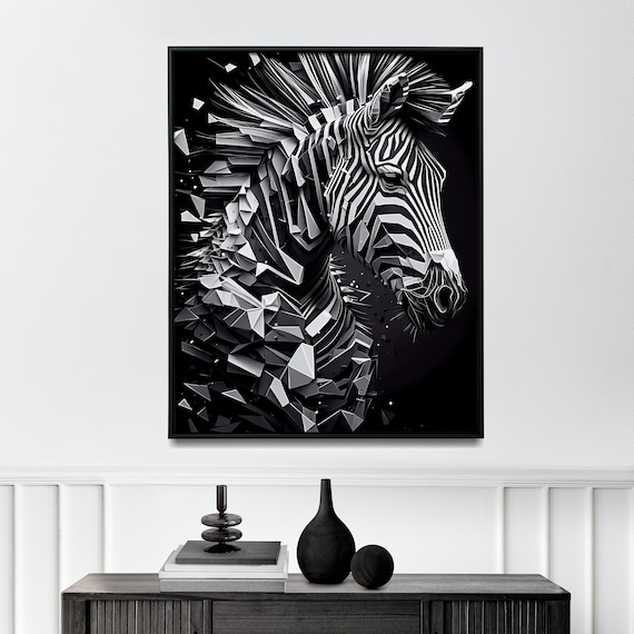 Geometric zebra wall art Abstract zebra painting black and white zebra wall art poster -Print art