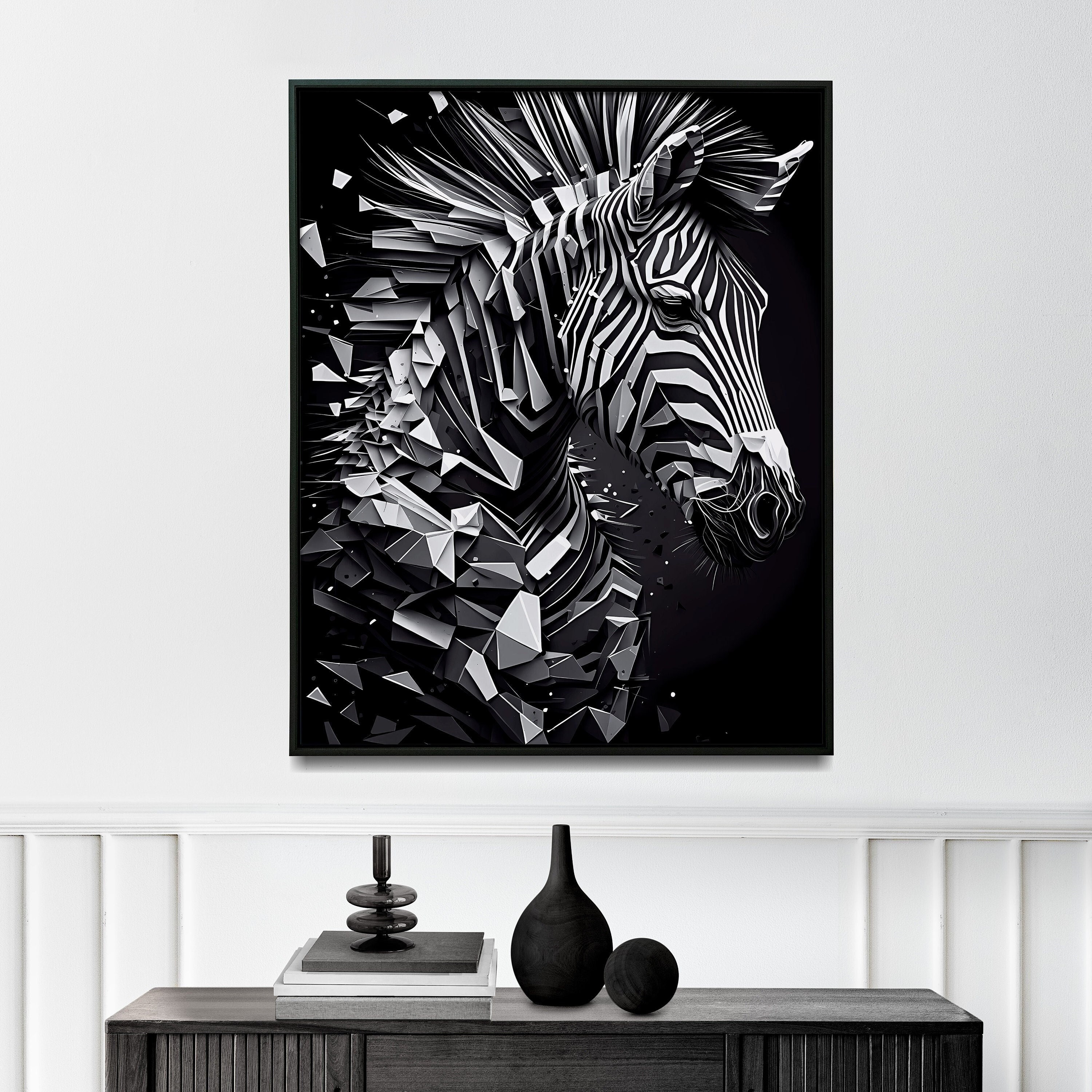 Geometric Zebra Wall Art Abstract Zebra Painting Black and