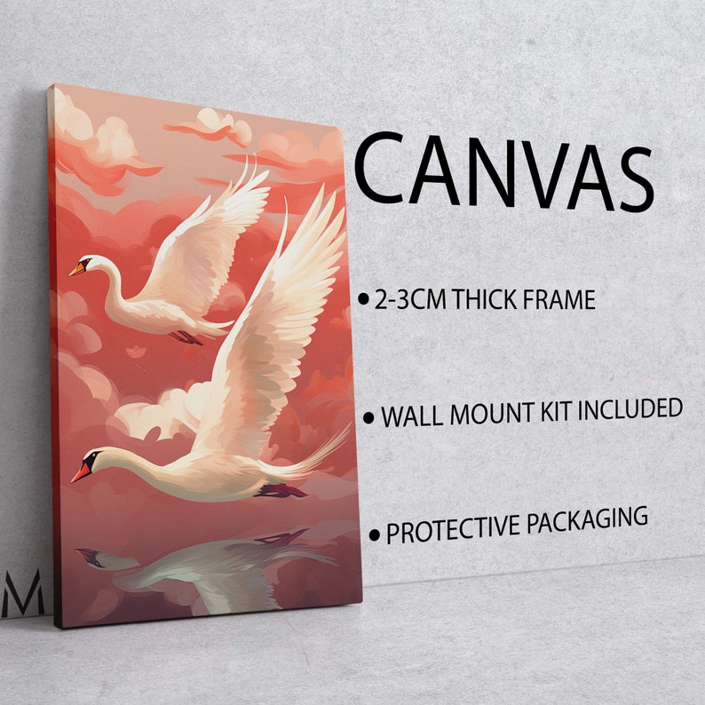 Pair of Swans Wall Art Print for Elegant Home Decor Romantic Swan Lake Elegant Swan Couple Two