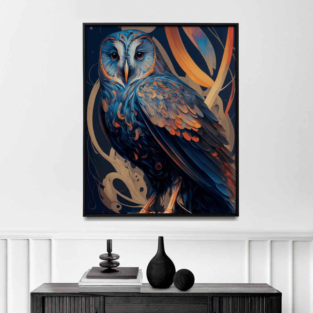 Abstract Owl Painting Wall Art Decor Owl Living Room Painting Etsy