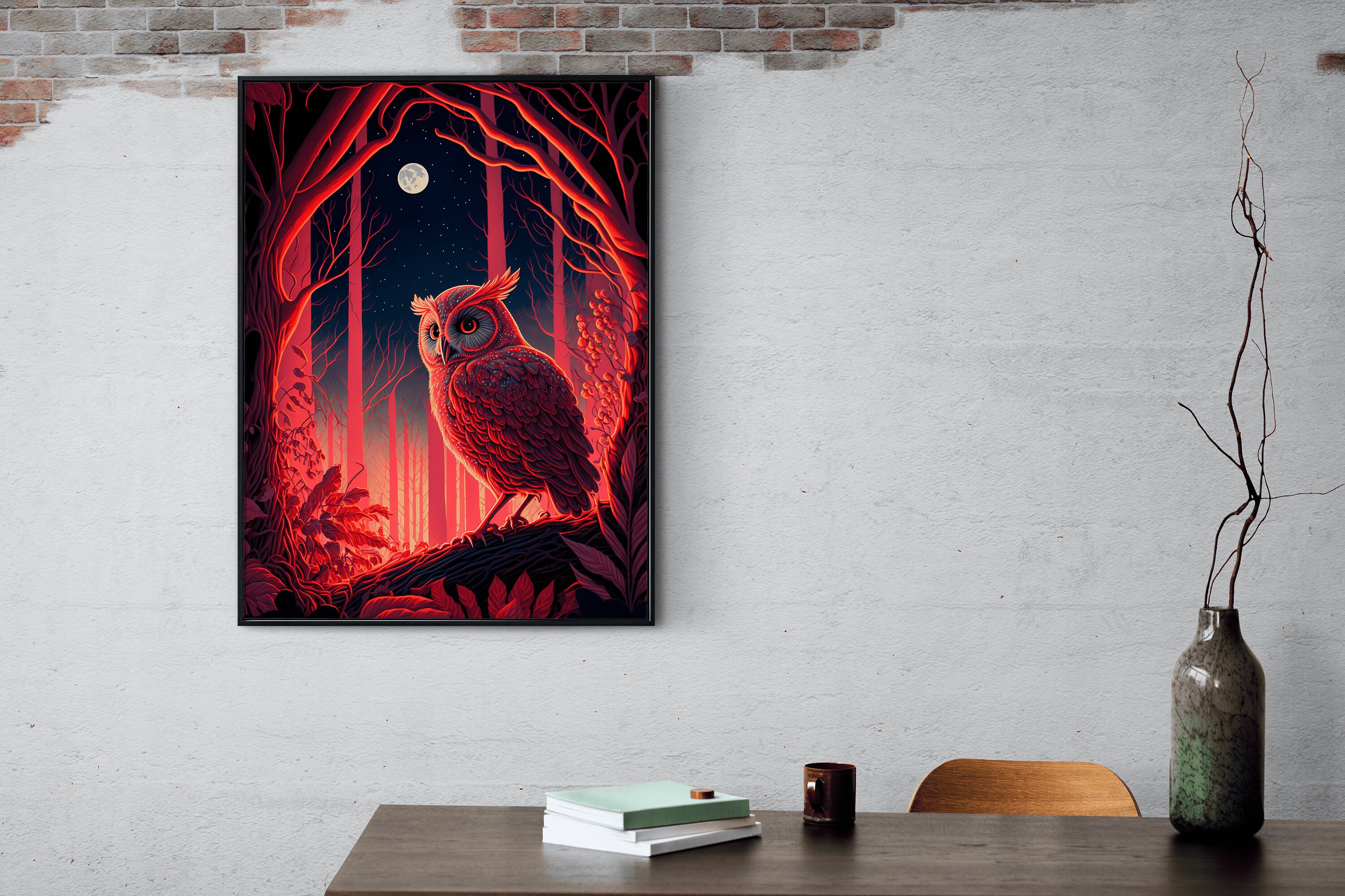 Owl at Night Forest Wall Art Decor Owl Art Print Owl Living - Etsy