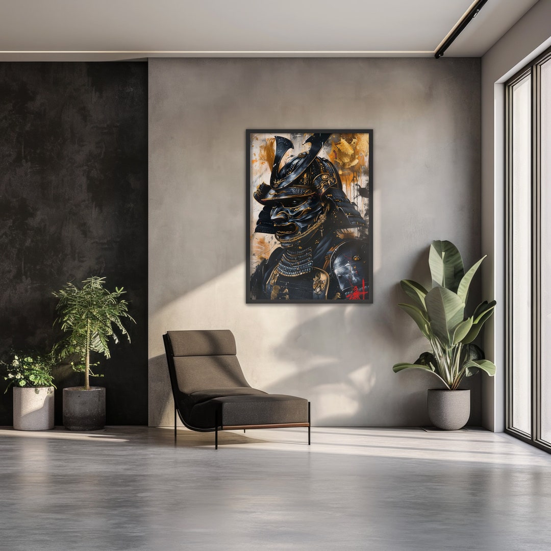 Black and Golden Samurai Wall Art Japanese Warrior Print Elegant ...