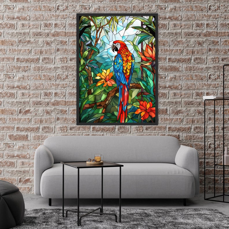 Image showcasing Stained Glass Parrot Wall Art Parrot Art Abstract Art - Etsy UK