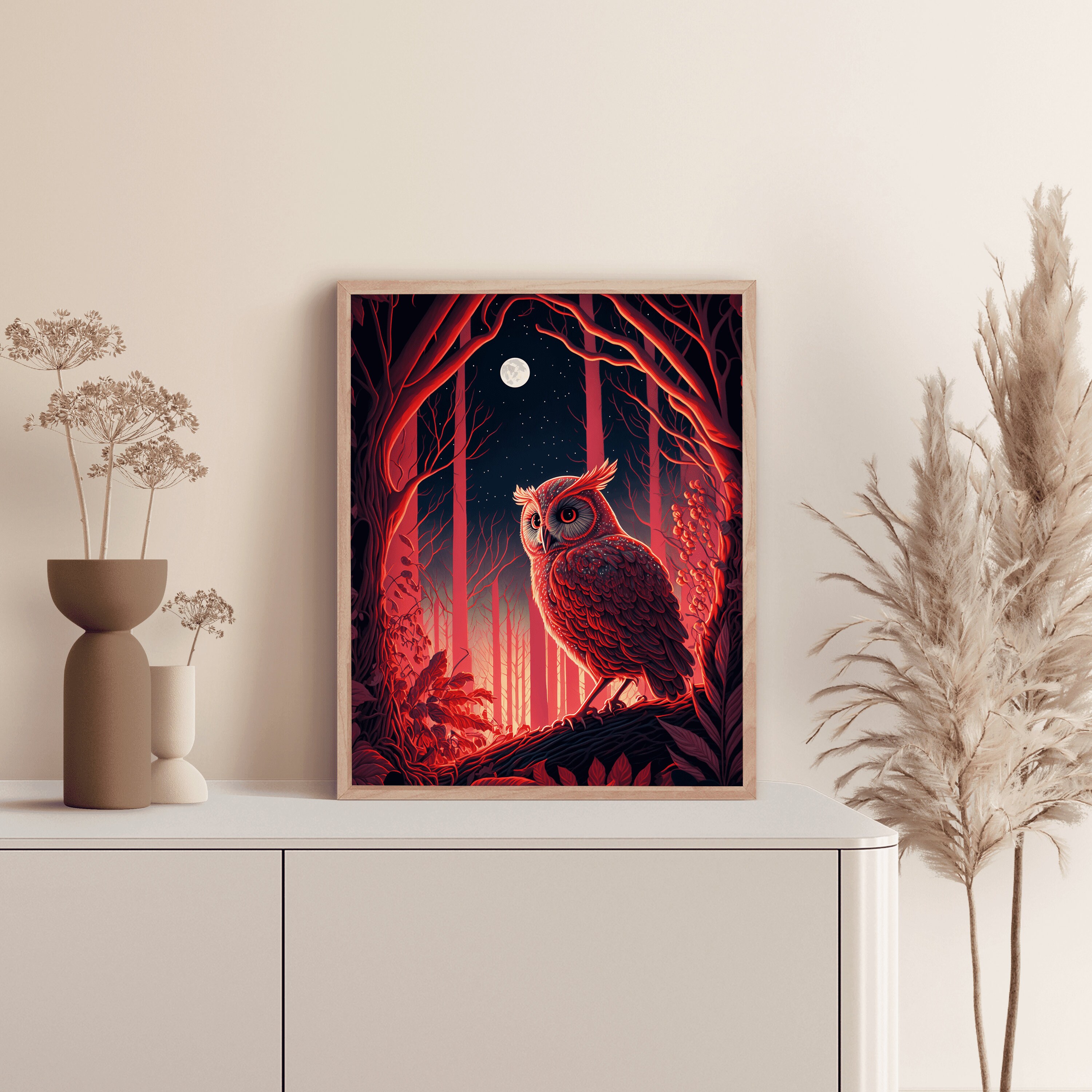Owl at Night Forest Wall Art Decor Owl Art Print Owl Living - Etsy