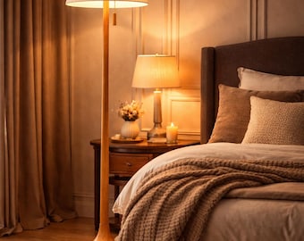 Vintage Wooden Floor Lamp | Cozy Warm Ambient Lighting, Mid-Century Design