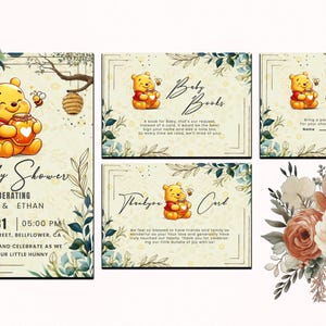 Carte d'invitation classique de baby shower de Winnie l'ourson, invitation de baby shower de Winnie l'ourson, lot de baby shower de Winnie l'ourson, cartes numériques modifiables