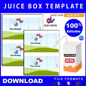 Modèle de boîte à jus, modèle d'emballage de boîte à jus, autocollant boîte à jus, modèle de bonbonnière pour enfants, toile modifiable, étiquette de boîte à jus Svg, imprimable