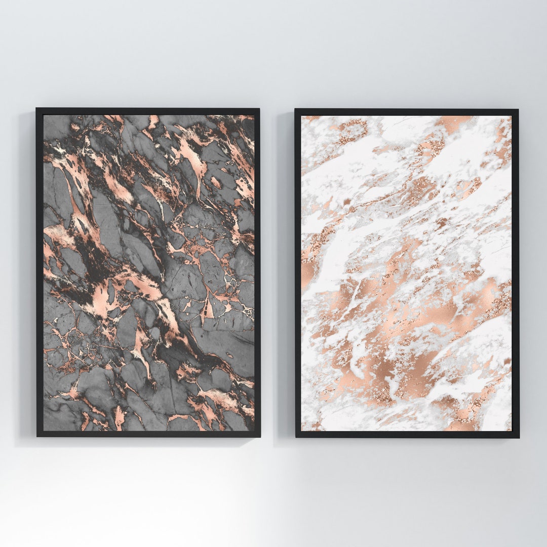 2 Piece Rose Gold Wall Art Prints L Grey Marble Wall Art Print L Rose Gold Marble Wall Art Print