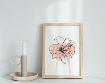 Hibiscus Watercolor Wall Decor, DIGITAL DOWNLOAD, Floral Room Print, Instant Printable, Plant, Tropical Flower