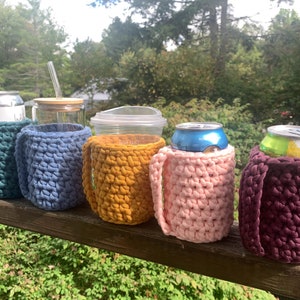 Crochet Can Cozy - Iced Coffee Cozy - Can Coozie with Handle- Handmade Drink Sleeve - Drink Cozy