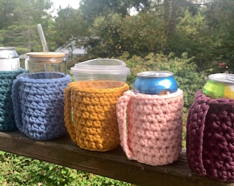 Handmade Crochet Can Cozy: Iced Coffee Cup Sleeve with Handle