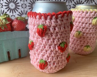Gehäkelte Obstdose gemütlich: Handgemachte rosa Trinkhülse