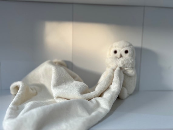 Retired Jellycat Bashful Owl Soother White Ivory Plush Blanket Neutral Baby Comforter Etsy UK