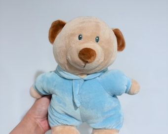 TY Baby Pluffies blau Teddybär in Kapuzen Strampler weiches Plüschtier Rentner Teddybär | Baby Junge Geschenk Tröster Schnuller