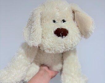 Vintage 90s Shilla Floppy Plush Brown Puppy Dog Lays Flat  Vintage 90s Shilla Floppy Plush Brown Puppy Dog Lays Flat Stuffed Toy w Blue Bow main image 1