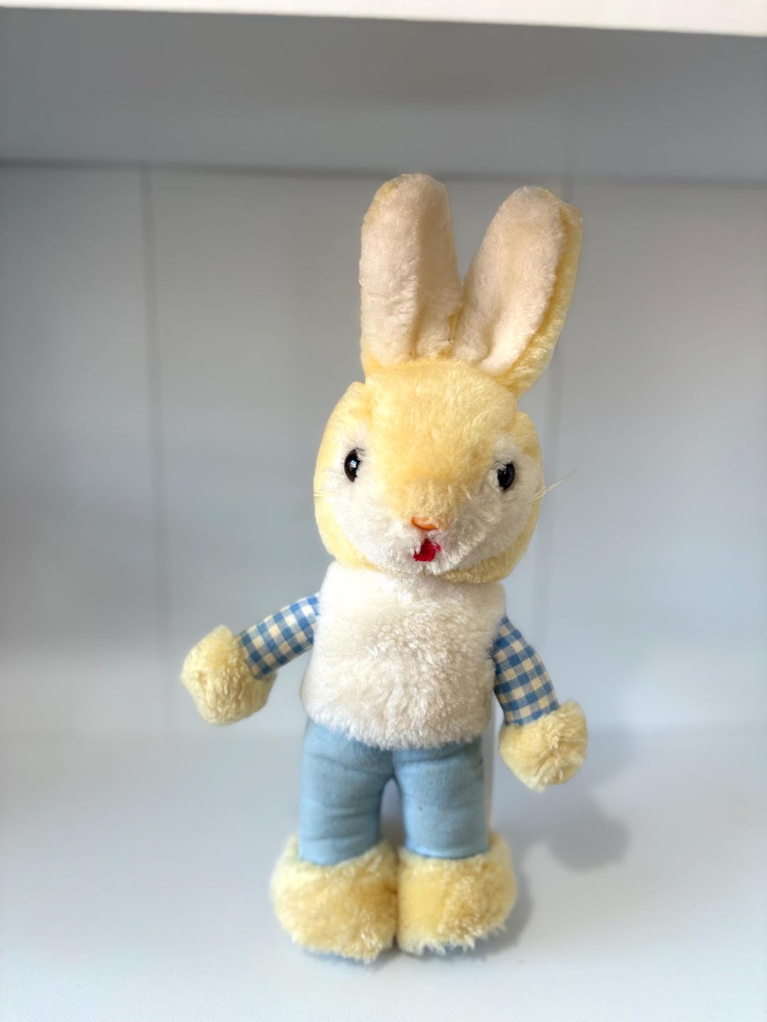Vintage 1960s Yellow Plush Bunny – Collectible Toy in Blue Overalls - Etsy