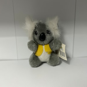 Vintage mini koala in Yellow Vest from Australia 1980s plush soft toy | Grab A Jim back Wildlife plush
