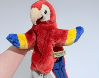 Vintage red macaw parrot hand puppet by Ravensden collection