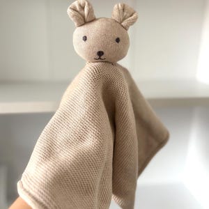 Baby girls & boys beige baby comforter teddy bear blankie | Gender neutral doudou security blanket baby shower gift plushie