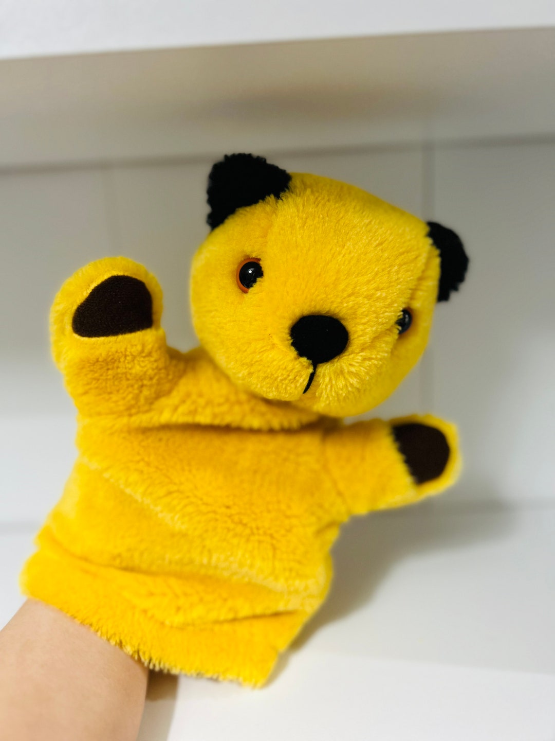 Vintage Yellow Sooty the Bear Hand Puppet Plush Soft Toy BBC Childrens Show 1990 Sooty & Sweep