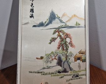 Vintage Mountain Scene  Chinese Silk Embroidery Picture Framed and Glazed