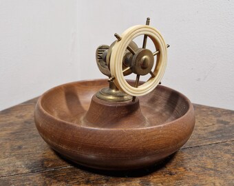 A Very Nice Vintage Brass Ships Wheel Nut Cracker Mounted on A