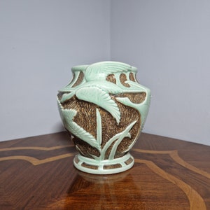 Vintage Geese in Flight Burleigh Ware Pottery Vase Jardiniere Burgess and Leigh Burslem Brown and Turquoise