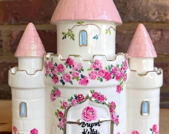 Hand-Painted Princess Castle Bank: Personalized Nursery Decor
