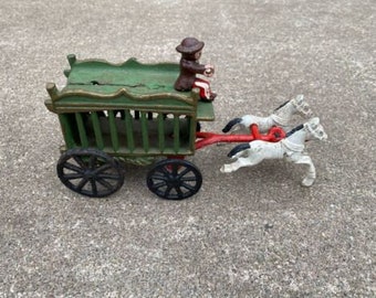 Antique Cast Iron Circus Wagon Cage Driver Horse Drawn Germany Vintage