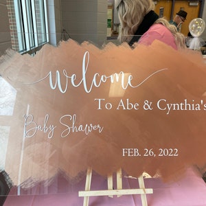 Welcome Baby Shower Acrylic Sign | Baby Shower Welcome Sign| Custom Brushed Sign | Brushed Baby Shower Sign | Hand Painted Acrylic Sign