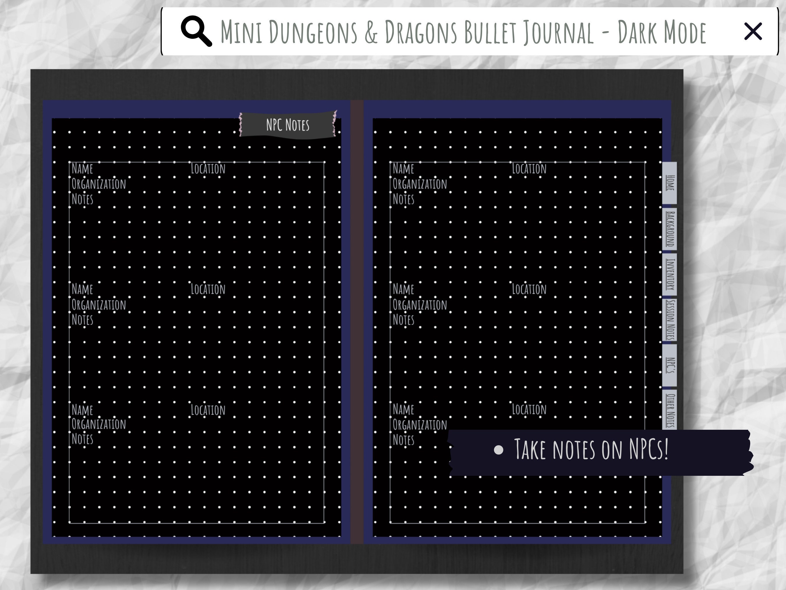 Dnd Digital Bullet Journal Dark Mode | D&D Campaign Notes | Dungeons ...