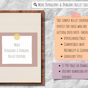 Mini Digital Bullet Journal | D&D Campaign Notes | Dungeons and Dragons Player Notebook | Goodnotes Notability | Character Sheet | Landscape