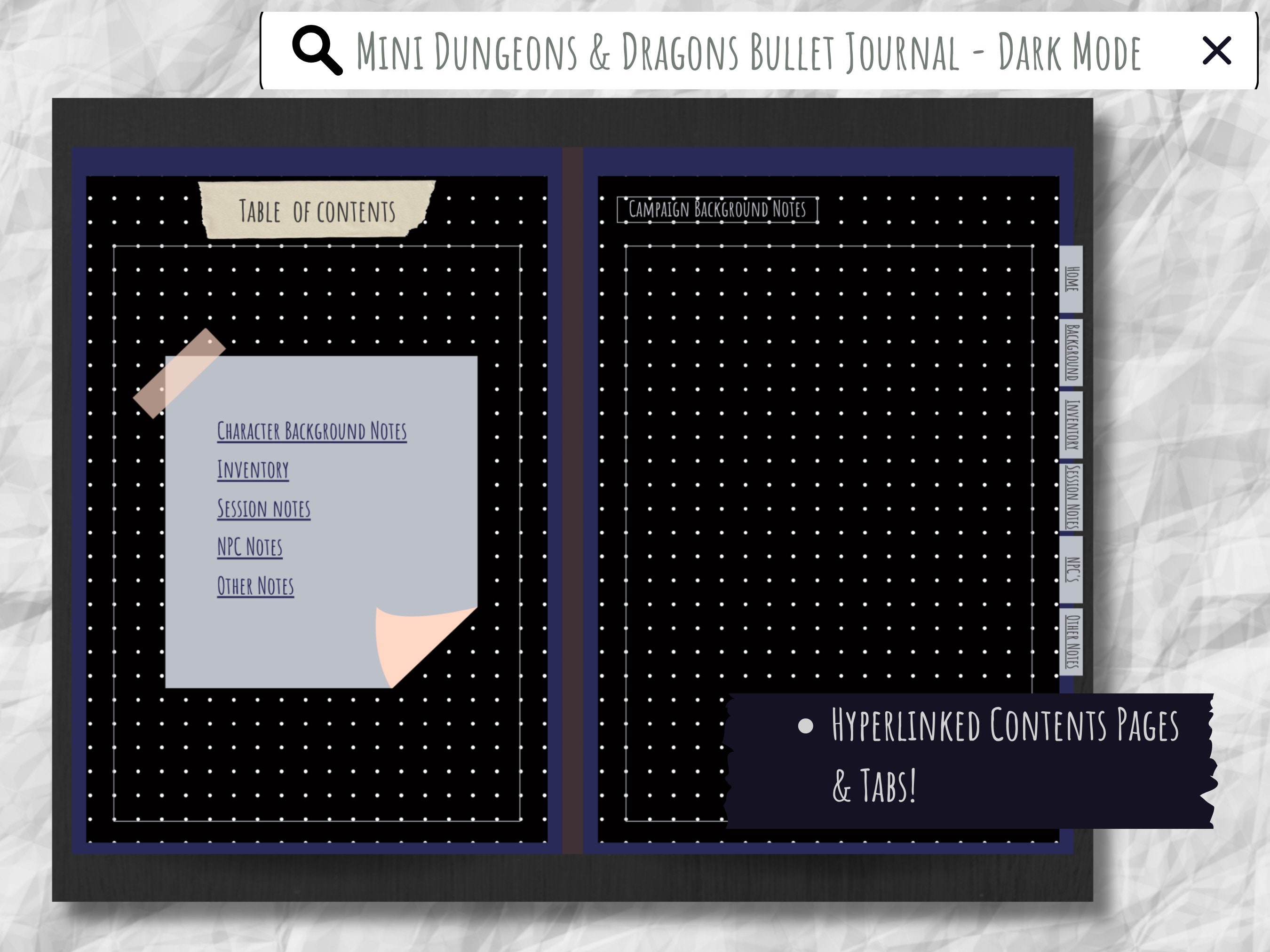 Dnd Digital Bullet Journal Dark Mode | D&D Campaign Notes | Dungeons ...