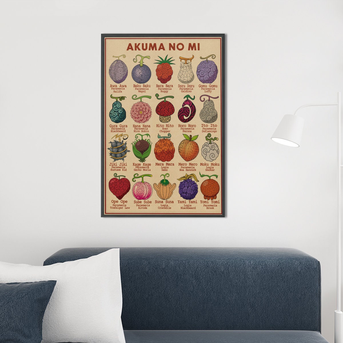 One Piece Poster Devil Fruit, Akuma No Mi One Piece Devil Fruit Wall Art, Gum Gum Fruit One
