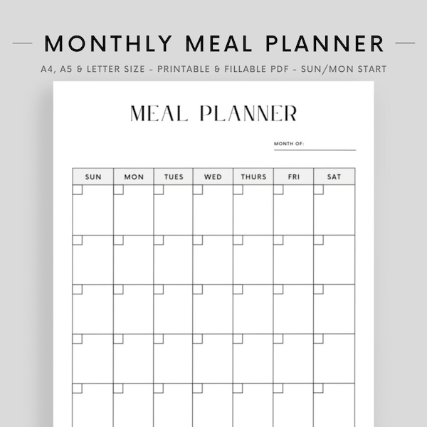 Monatlicher Essensplaner, druckbarer Essensplaner mit Einkaufsliste, digitaler Essensplaner, GoodNotes, PDF-Download, A4/A5/Letter